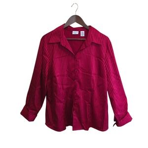 Covington Women's Blouse Size 16 Longsleeve Button Up Red& Gold Striped Collared